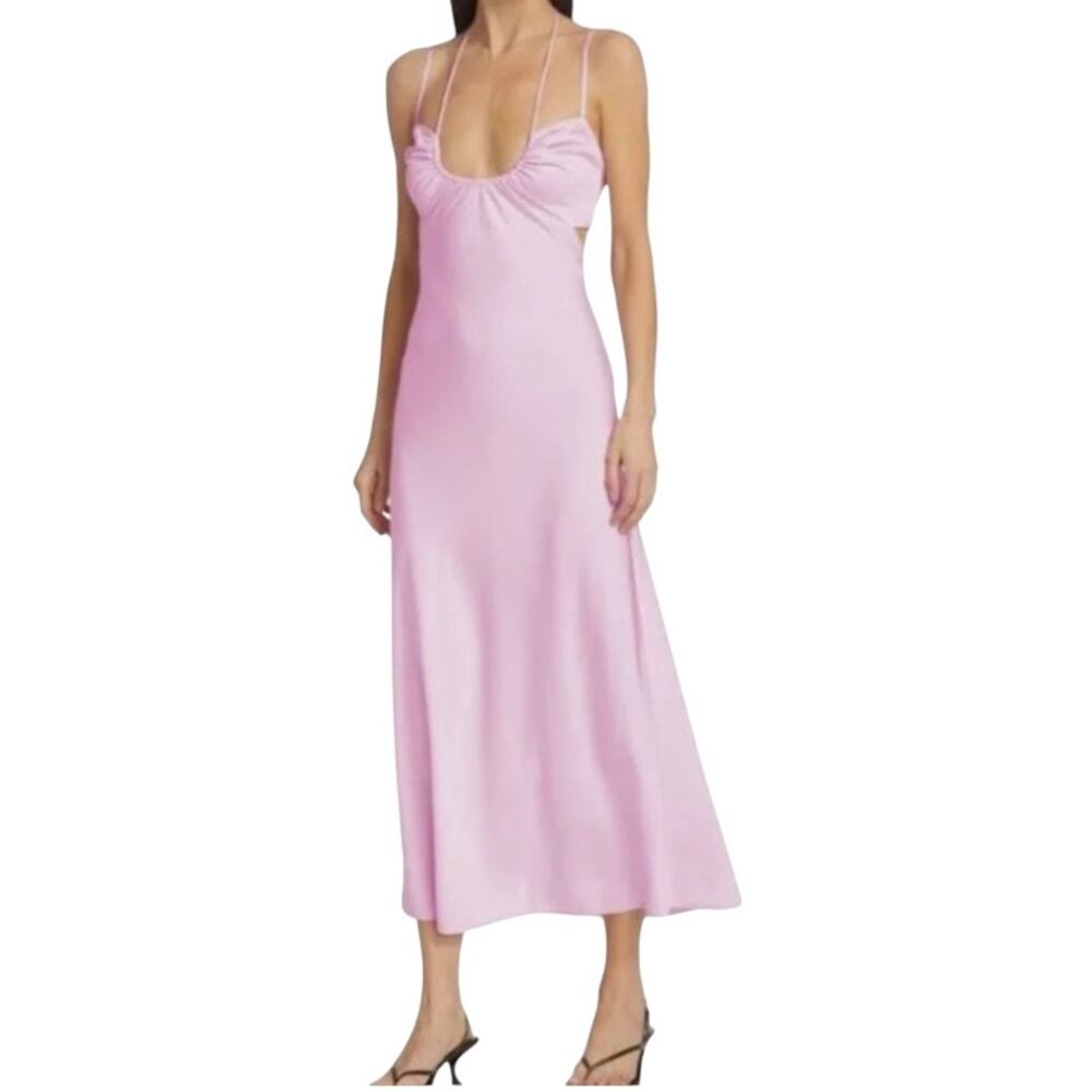NWT ALC Sienna Strappy Cut Out Back Pink Halter Satin Slip Dress in Tube Rose 8
